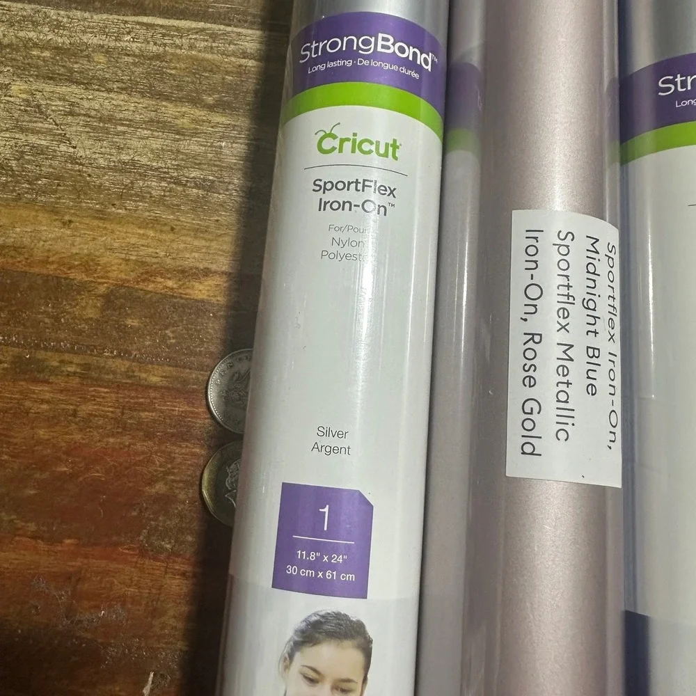 Cricut SportFlex Iron-On Vinyl Bundle Silver Midnight Blue Rose Gold 3 Rolls